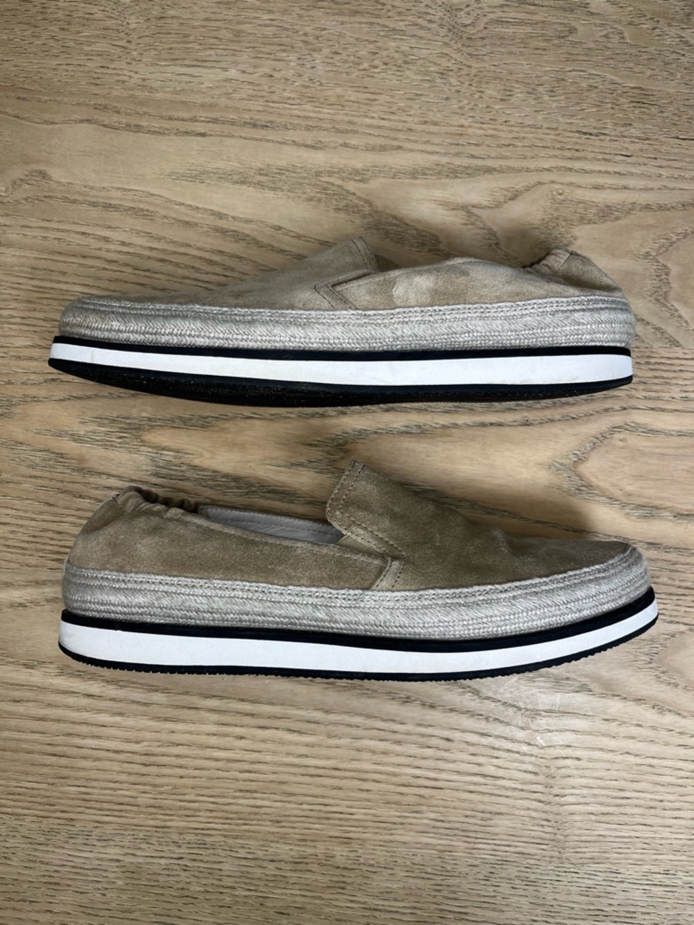 PRADA Saint Tropez Espadrille Slip On Platform Sneakers Tan Suede Size 7.5 - Picture 7 of 11